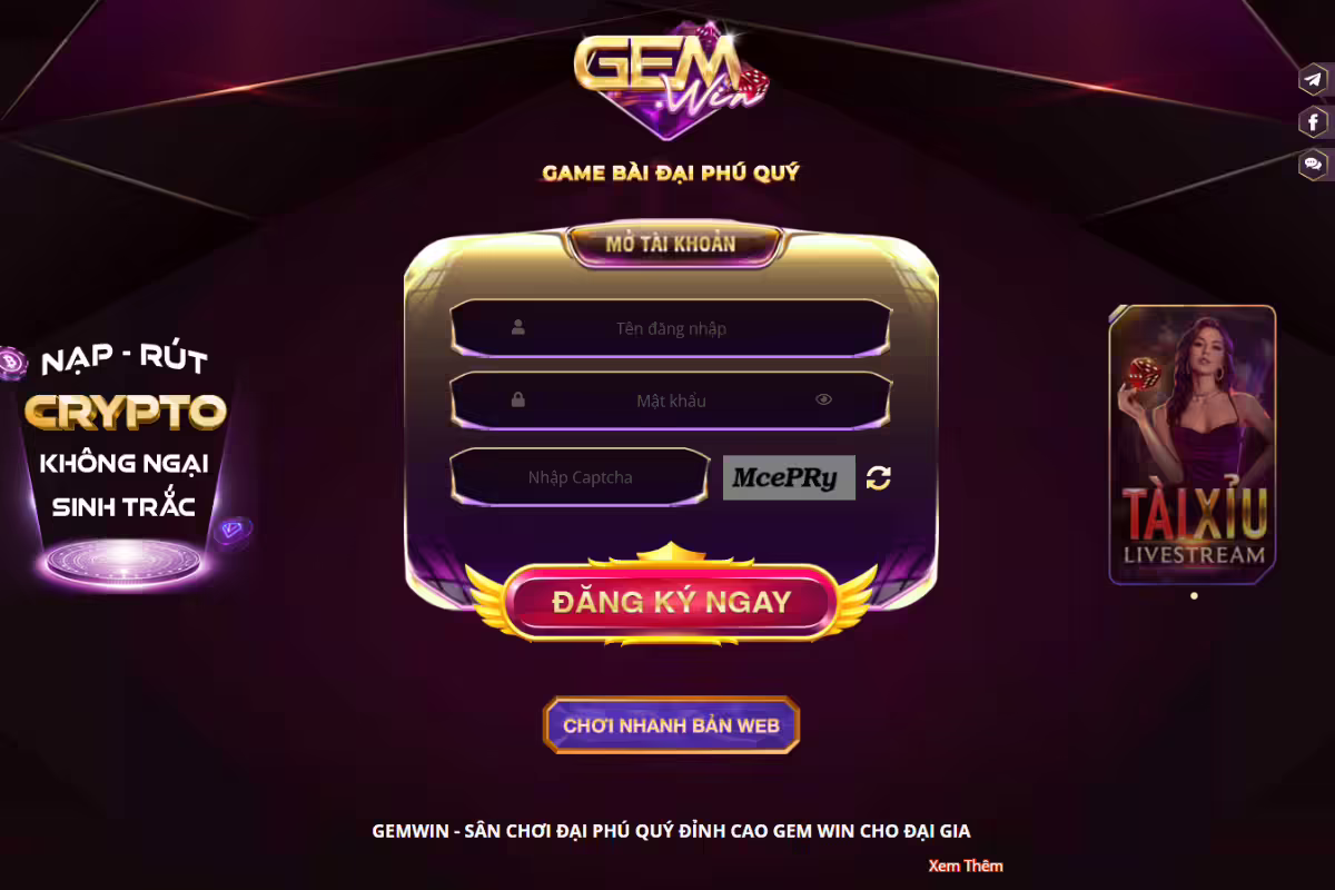 Đăng ký tại Gemwin khá đơn giản